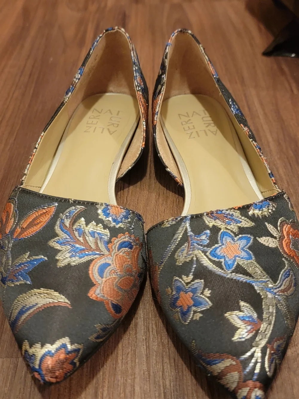 Naturalizer Black Floral Pointed Toe D'Orsay Flats - Picture 2 of 4